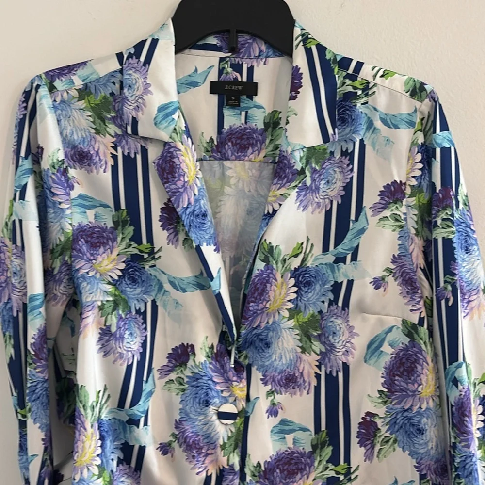 J. Crew‎ Floral Button Down Pajama Set Retail $158 - Blue, Green & Purple
